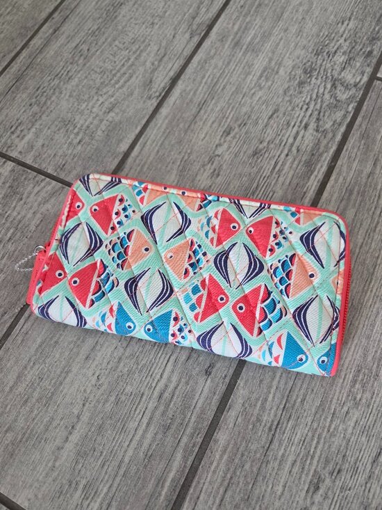 Vera Bradley Handbags - VERA BRADLEY Wallet Go Fish Pattern Tech Shield RFID Coral Blue